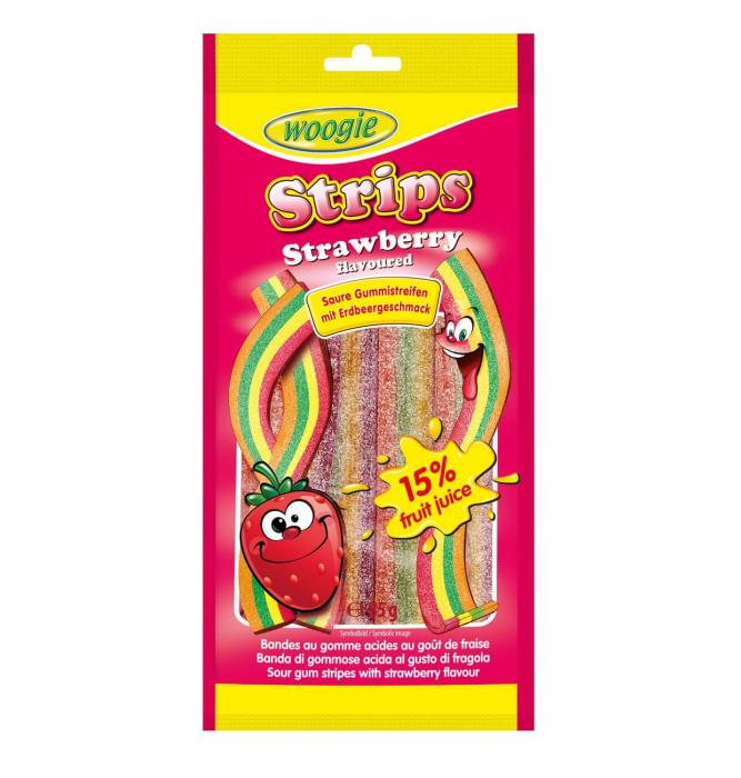 Woogie Sour Strawberry Strip 80g