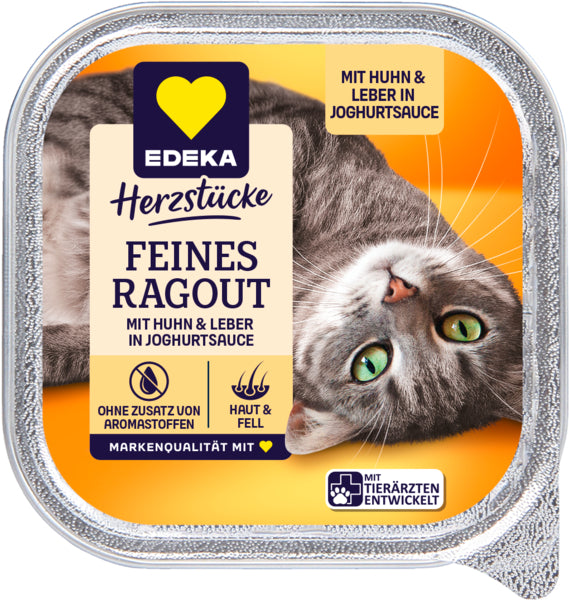 EDEKA Herzstücke Feines Ragout mit Huhn und Leber in Joghurtsauce 100g