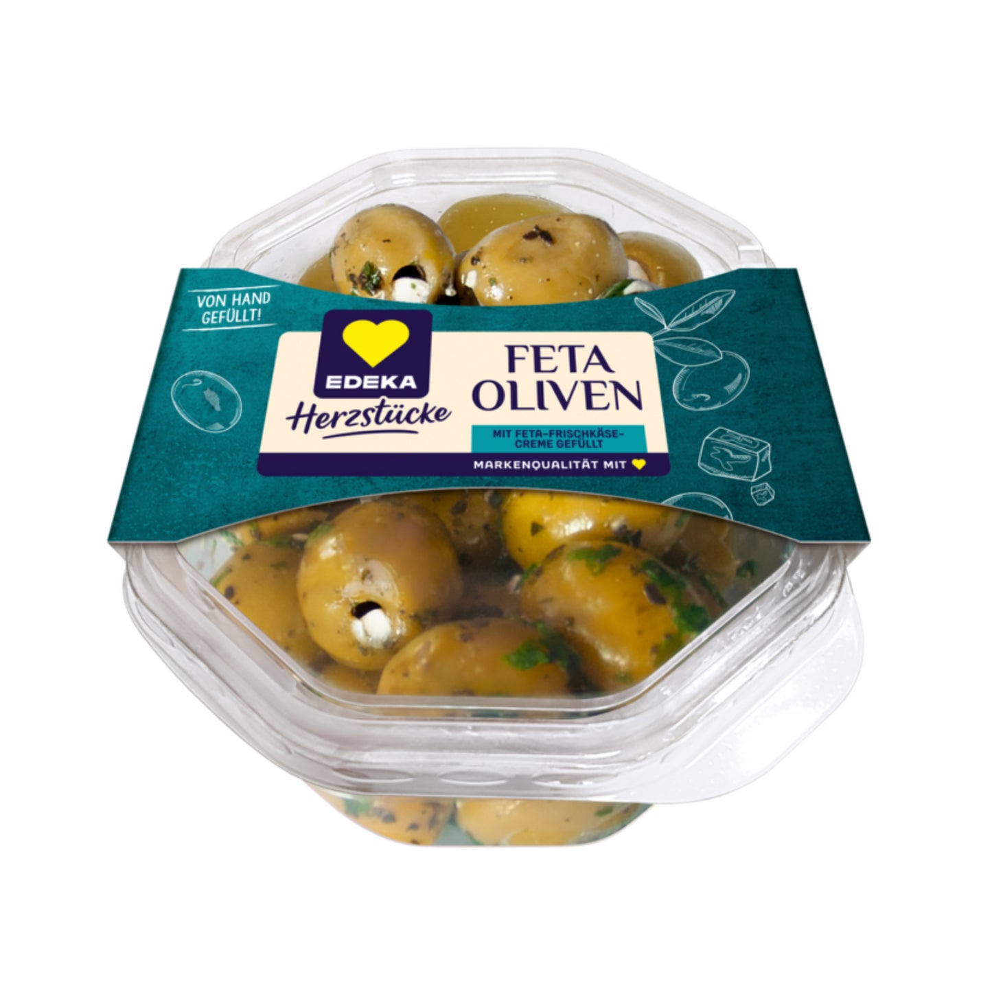 EDEKA Herzstücke Grüne Oliven mit Fetacreme gefüllt 150g