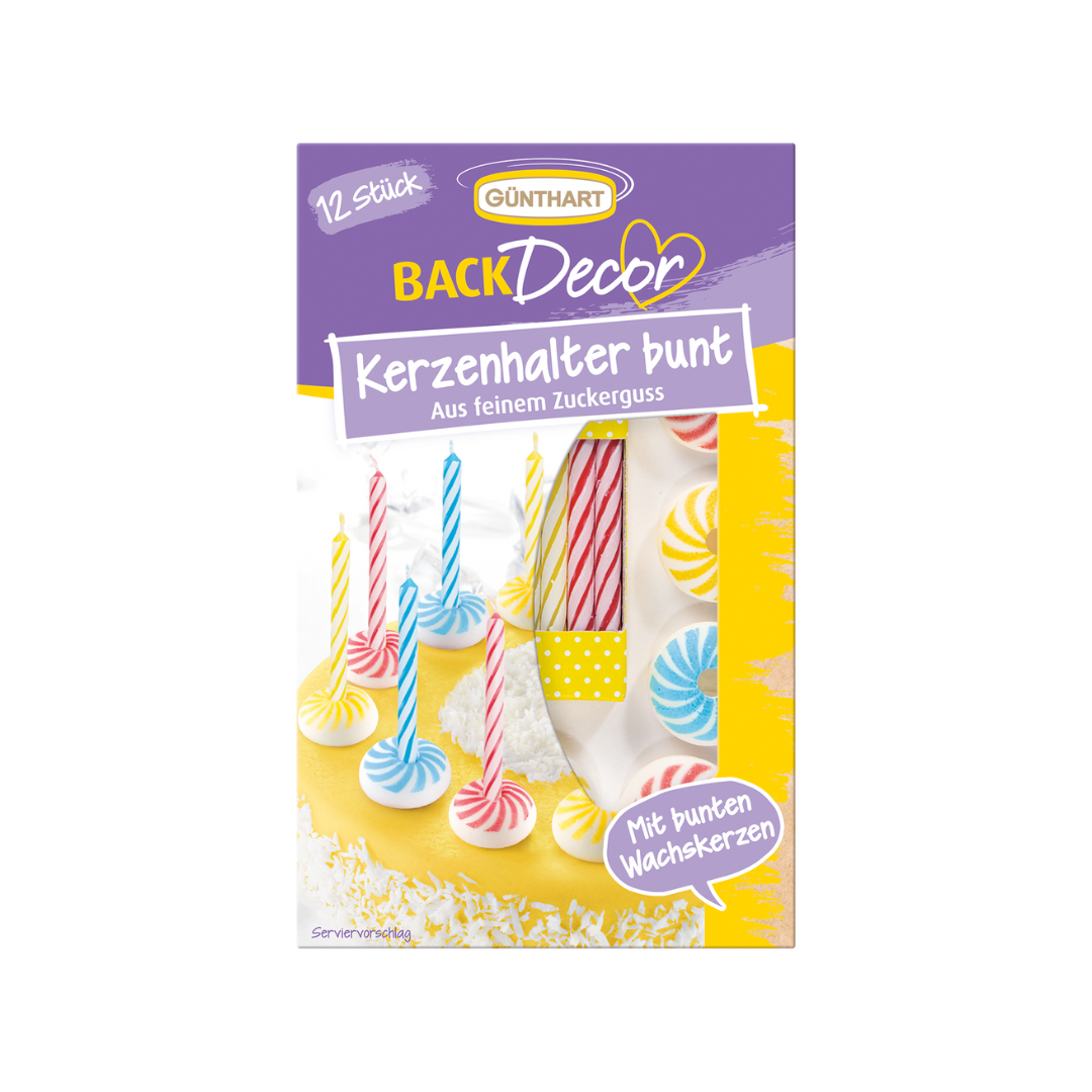 Günthart Zucker-Kerzenhalter mit Kerzen bunt 30g