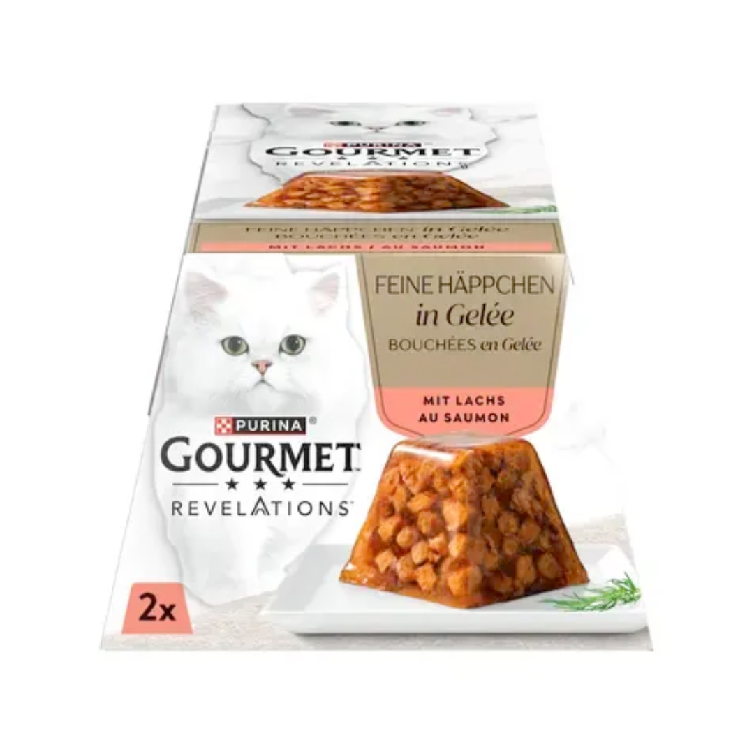 Gourmet Revelations Feine Häppchen in Gelee mit Lachs Katzennassnahrung 2x57g