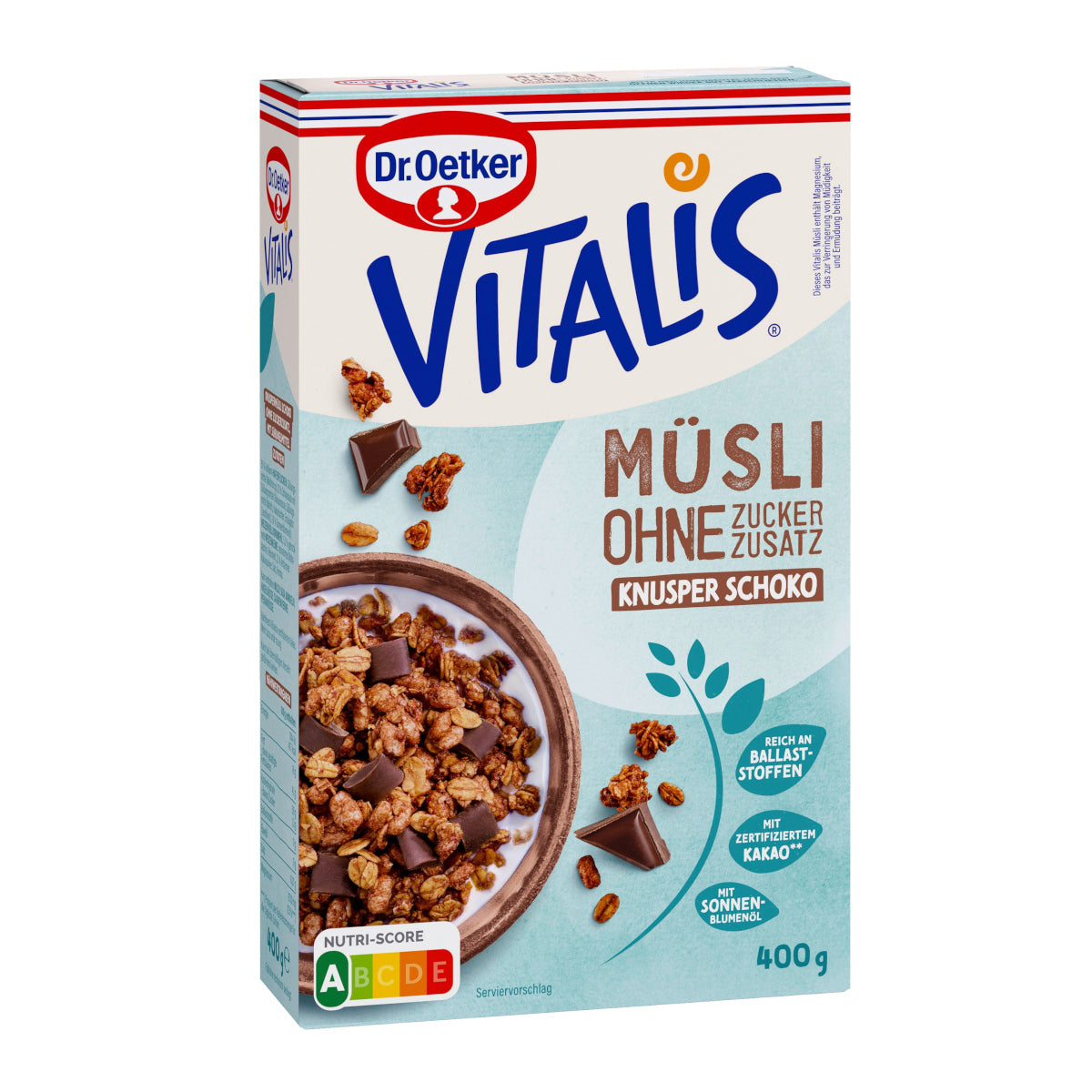 Dr.Oetker Vitalis ohne Zuckerzusatz Knusper Schoko 400g