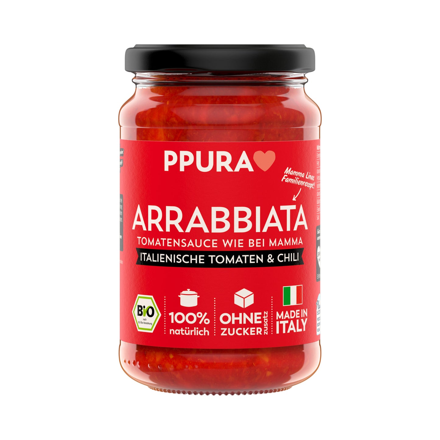 Bio Ppura Sugo Arrabbiata mit fruchtigen Tomaten&Knoblauch&Chili 340g