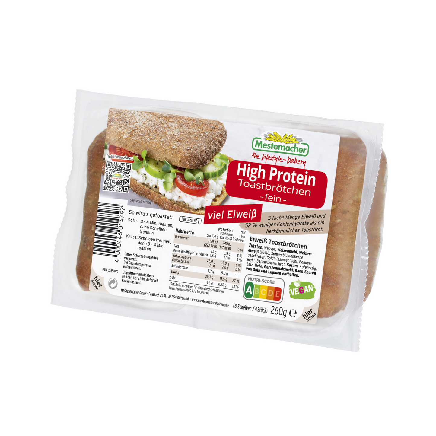 Mestemacher High Protein Toastbrötchen fein 260g