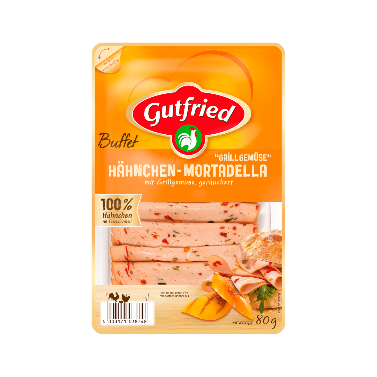 Gutfried Hähnchen-Mortadella mit Paprika 80g
