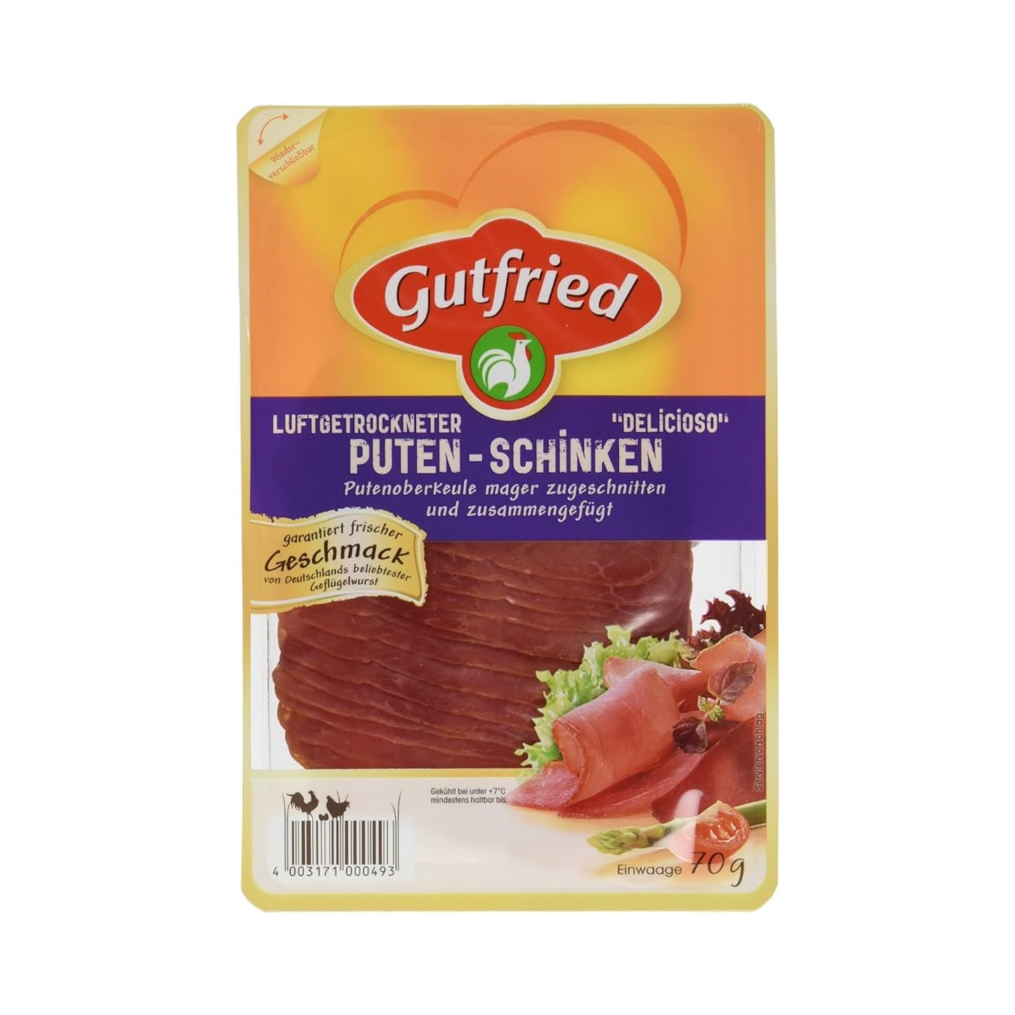 Gutfried Delicioso Luftgetrockneter Puten Schinken 70g