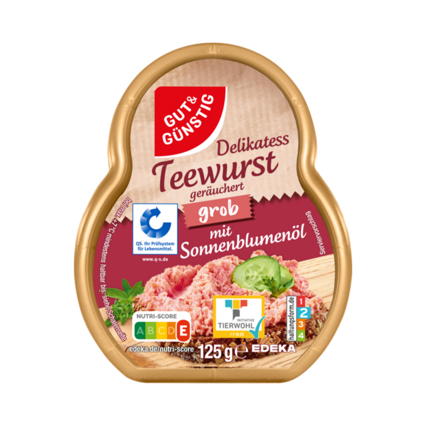 GUT&GÜNSTIG Teewurst grob mit Sonnenblumenöl im Becher 125g QS ITW