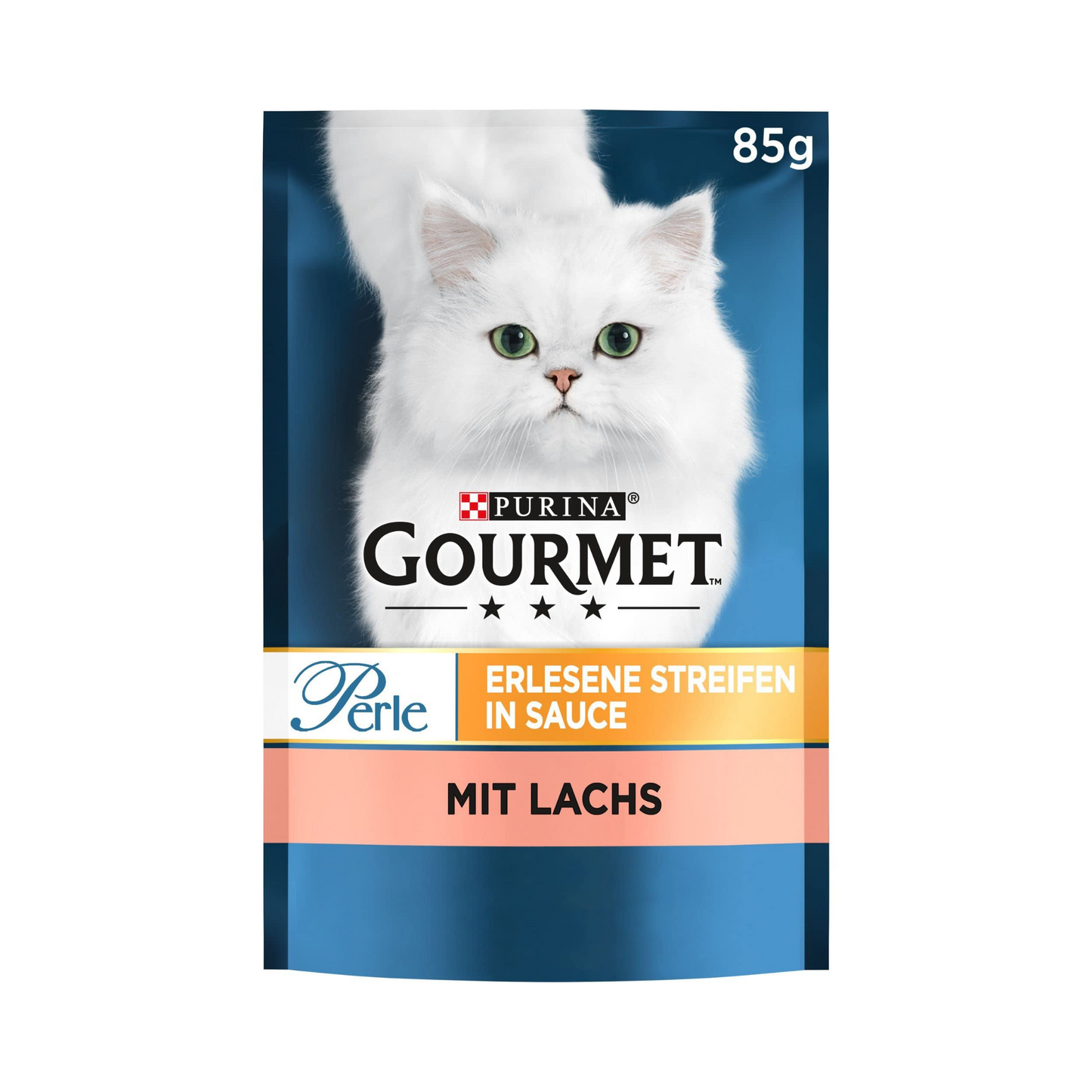 Gourmet Perle Erlesene Streifen mit Lachs Katzennassnahrung 85g