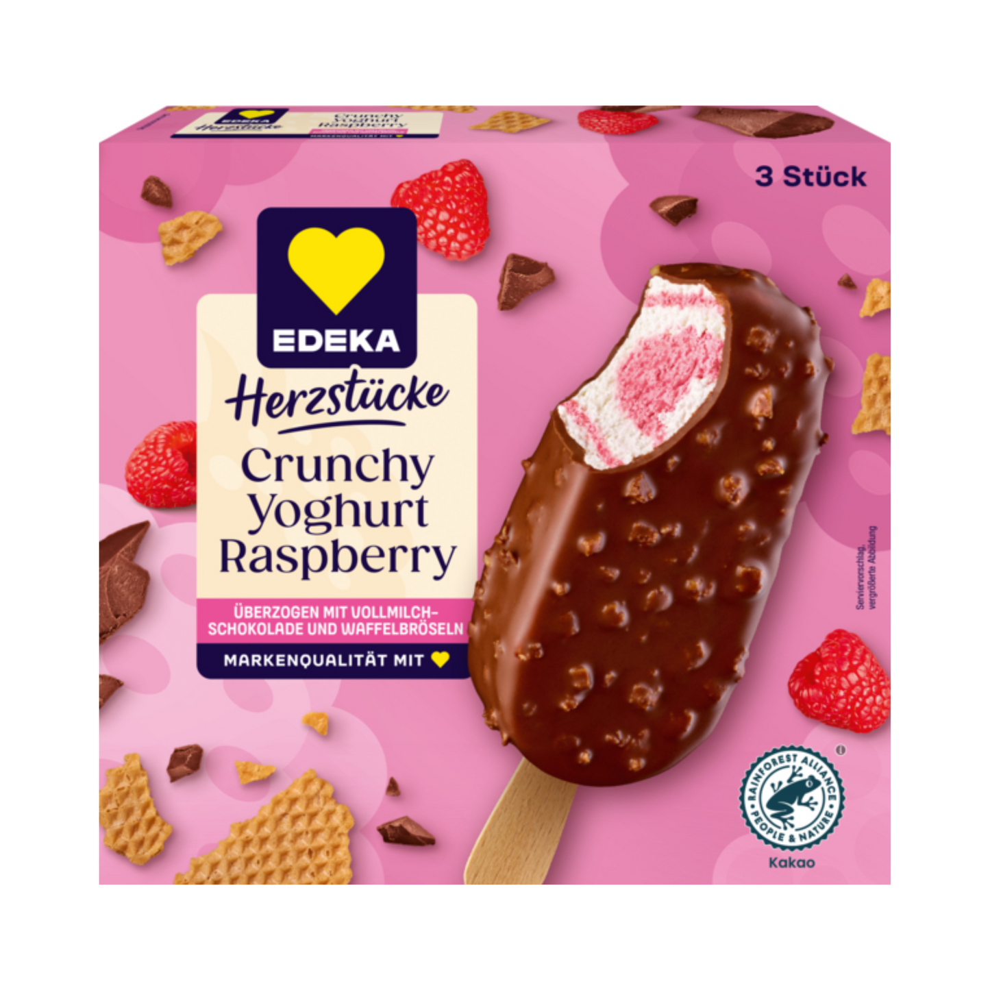EDEKA Herzstücke Crunchy Yoghurt Raspberry Stieleis 3x90ml