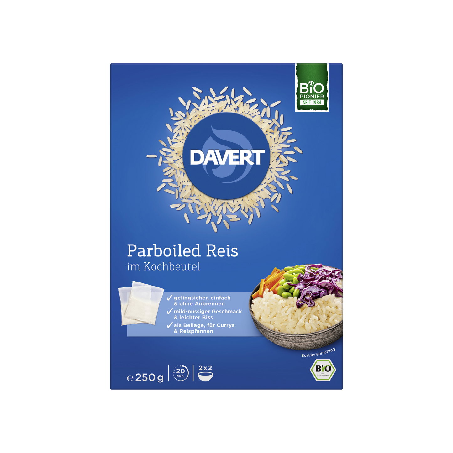 Bio Davert Parboiled Reis im Kochbeutel 250g