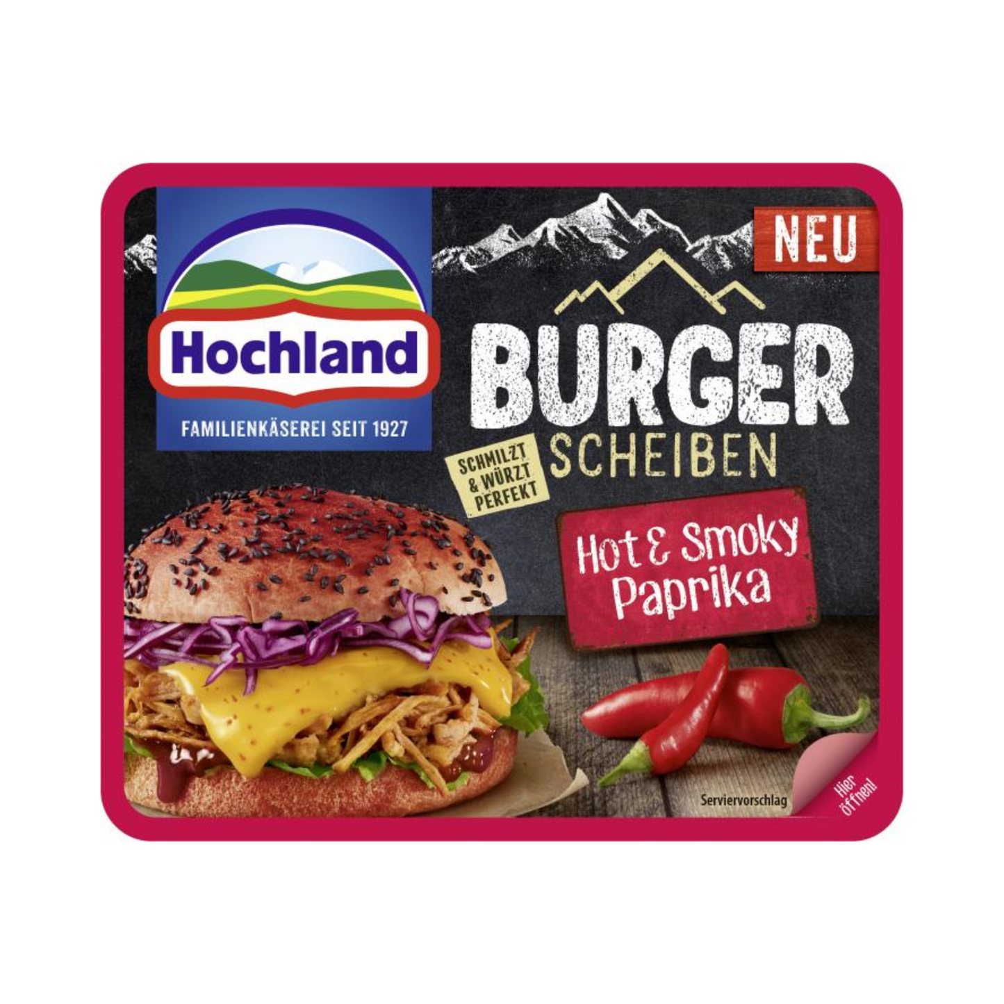 Hochland Burger Scheiben Hot&Smoky Paprika 47% Vollfettstufe 150g