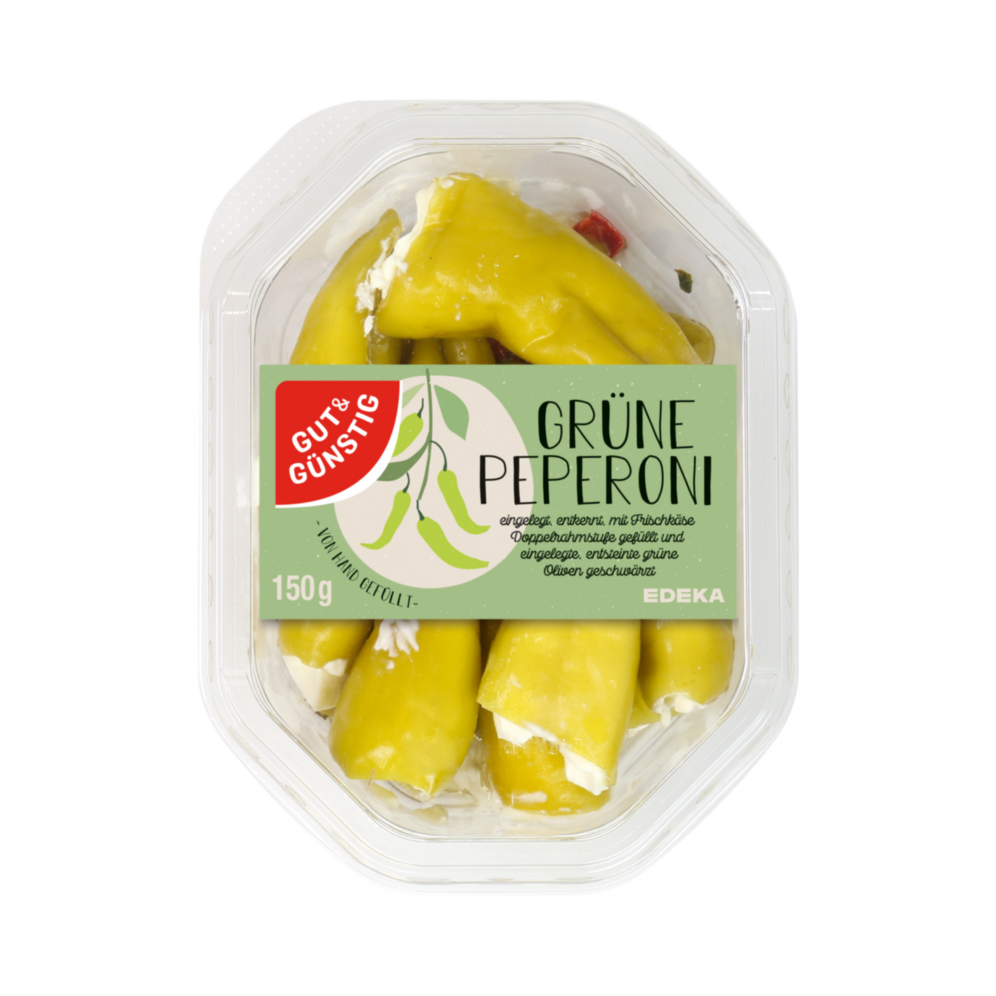 Gut&Günstig grüne Peperoni mit Frischkäse gefüllt 150g