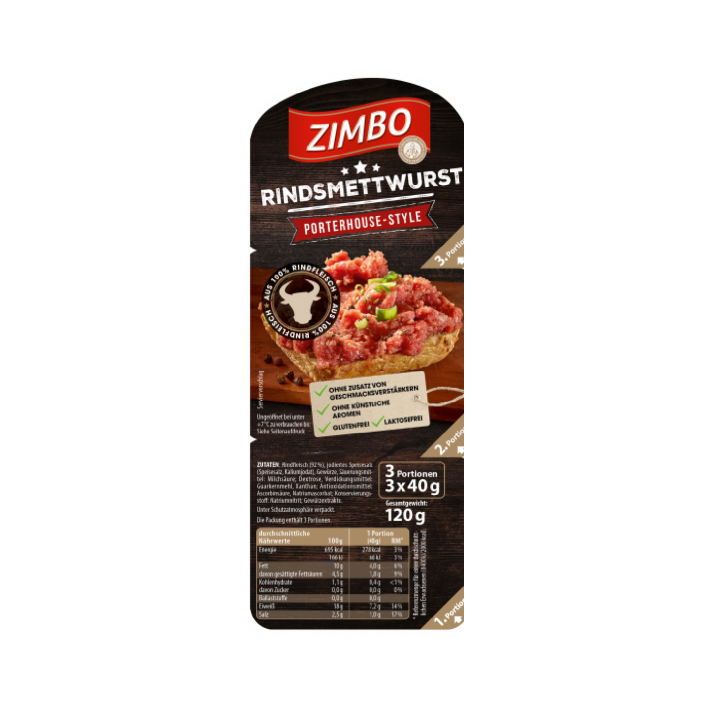 Zimbo Rindsmettwurst Porterhouse-Style 3x40g