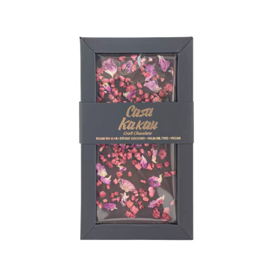 Casa Kakau Craft Chocolate Bulgarische Rosenblätter Himbeere 70g