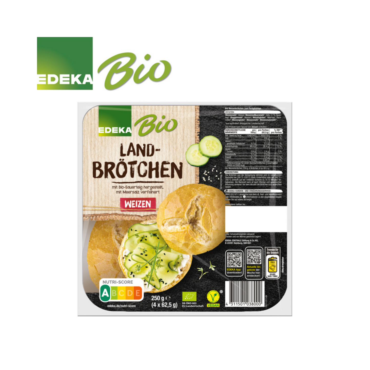 EDEKA Bio Landbrötchen Weizen 4ST 250g