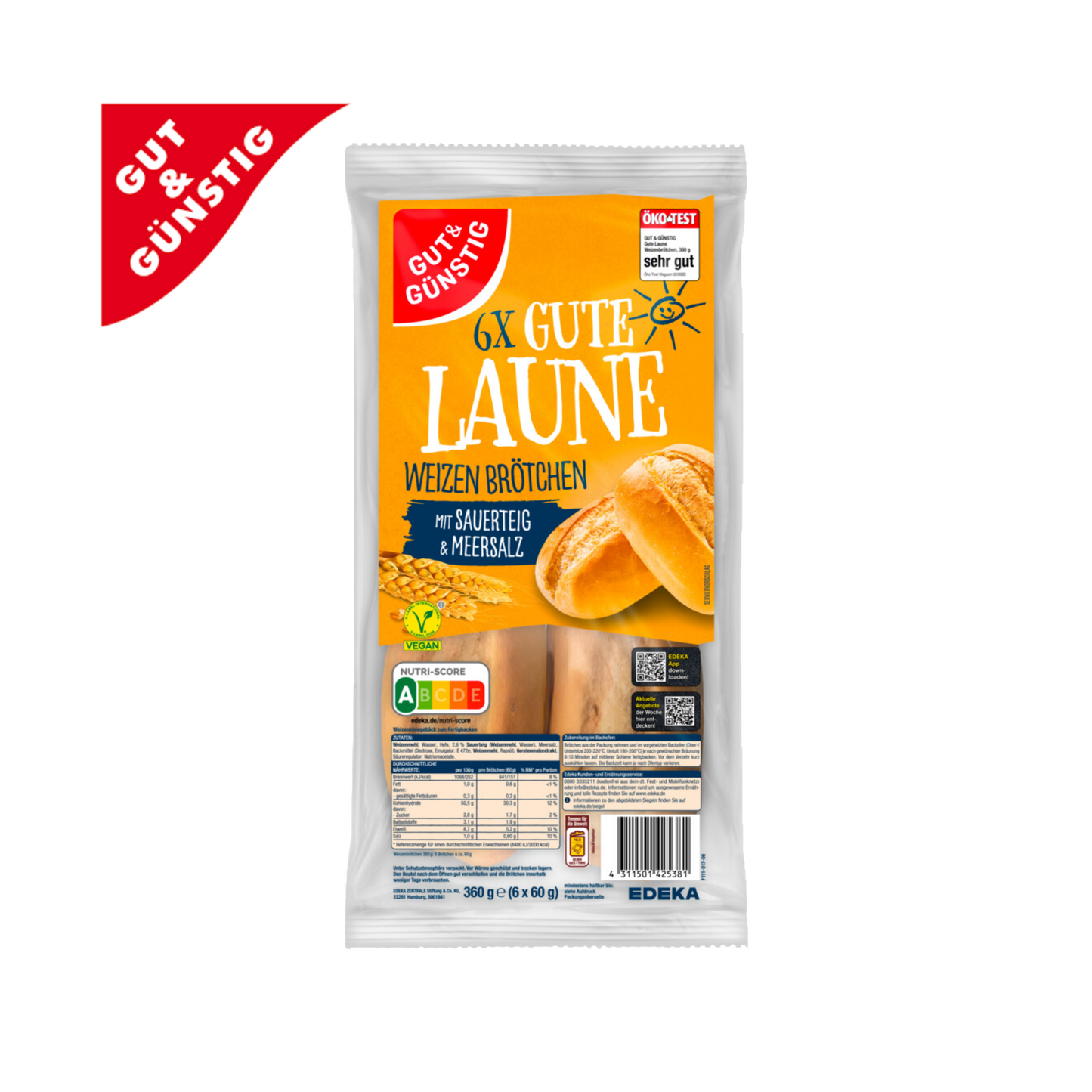 GUT&GÜNSTIG Gute Laune Weizenbrötchen 6ST 360g