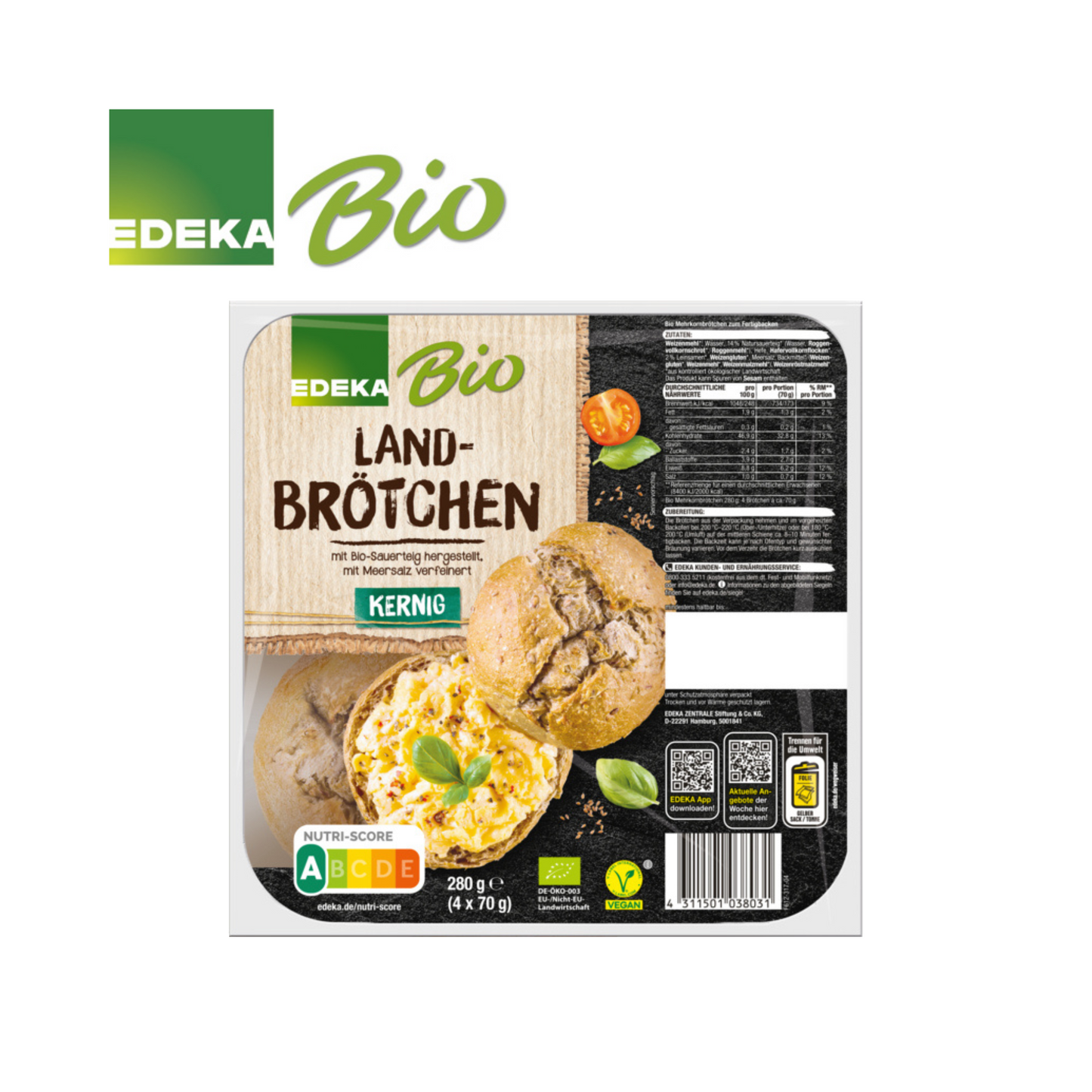 Bio EDEKA Landbrötchen Kernig 4ST 280g
