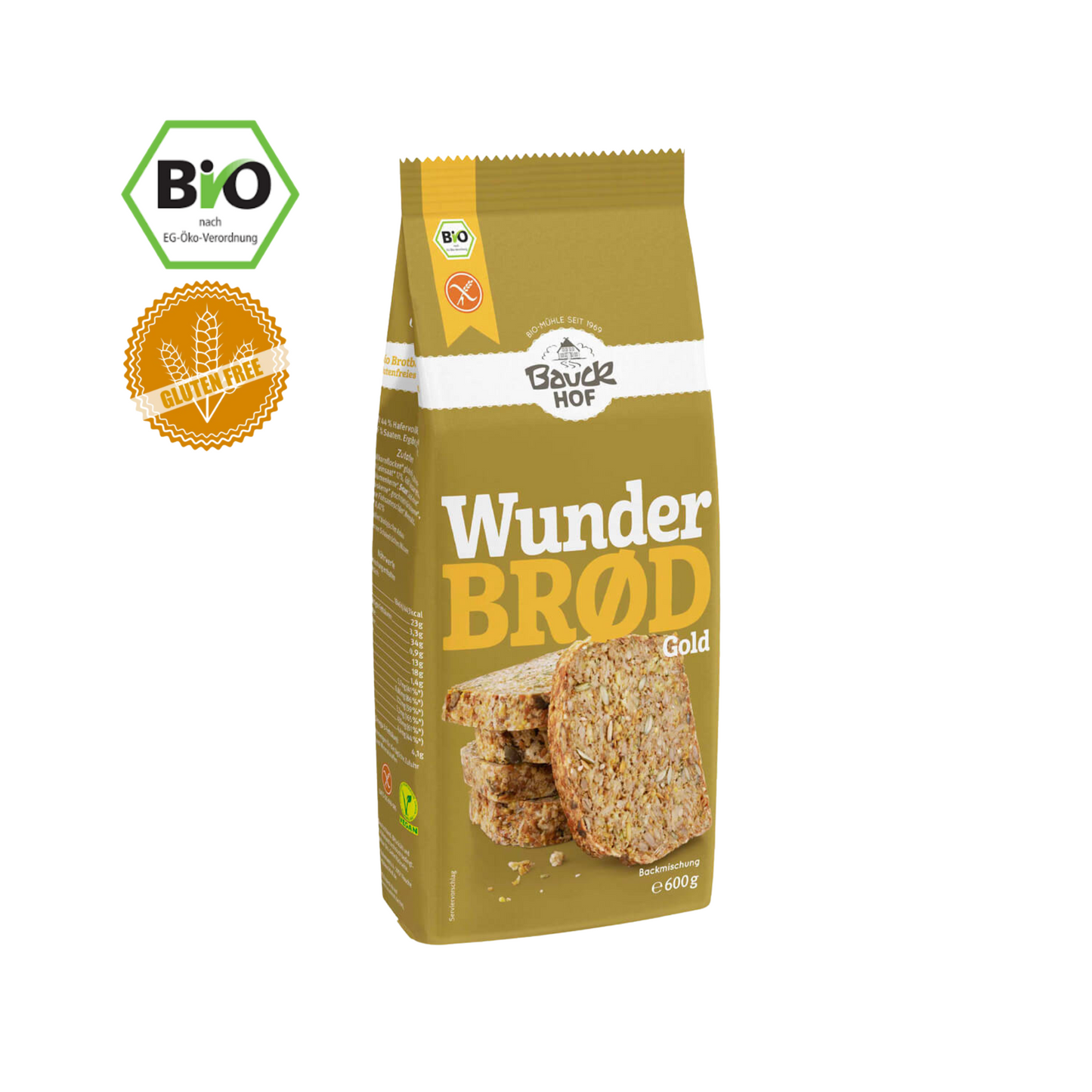 Bio Bauck Mühle Backmischung Wunderbrod Gold glutenfrei 600g