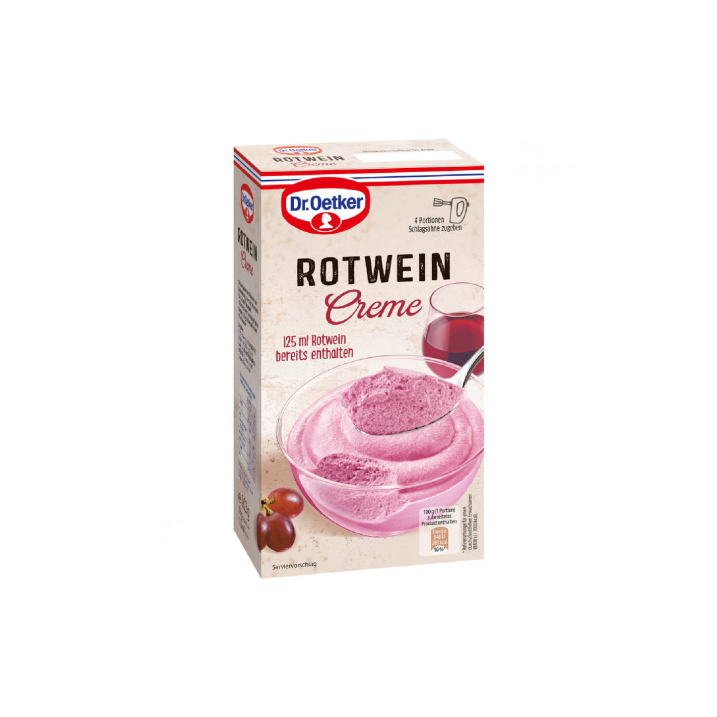 Dr.Oetker Rotwein Creme Dessertpulver 78g + Rotwein 125ml für 325ml 203g