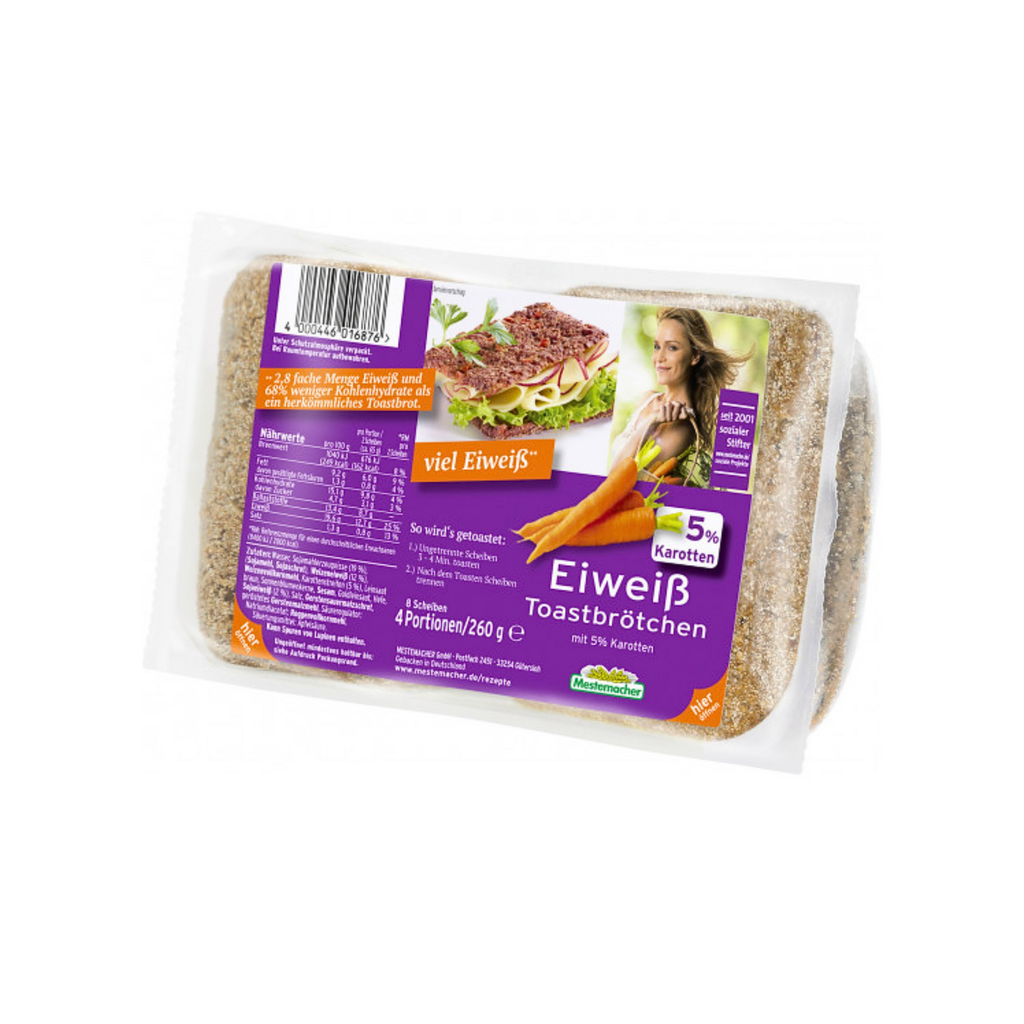 Mestemacher Eiweiß Toastbrötchen mit Karotten 4x65g