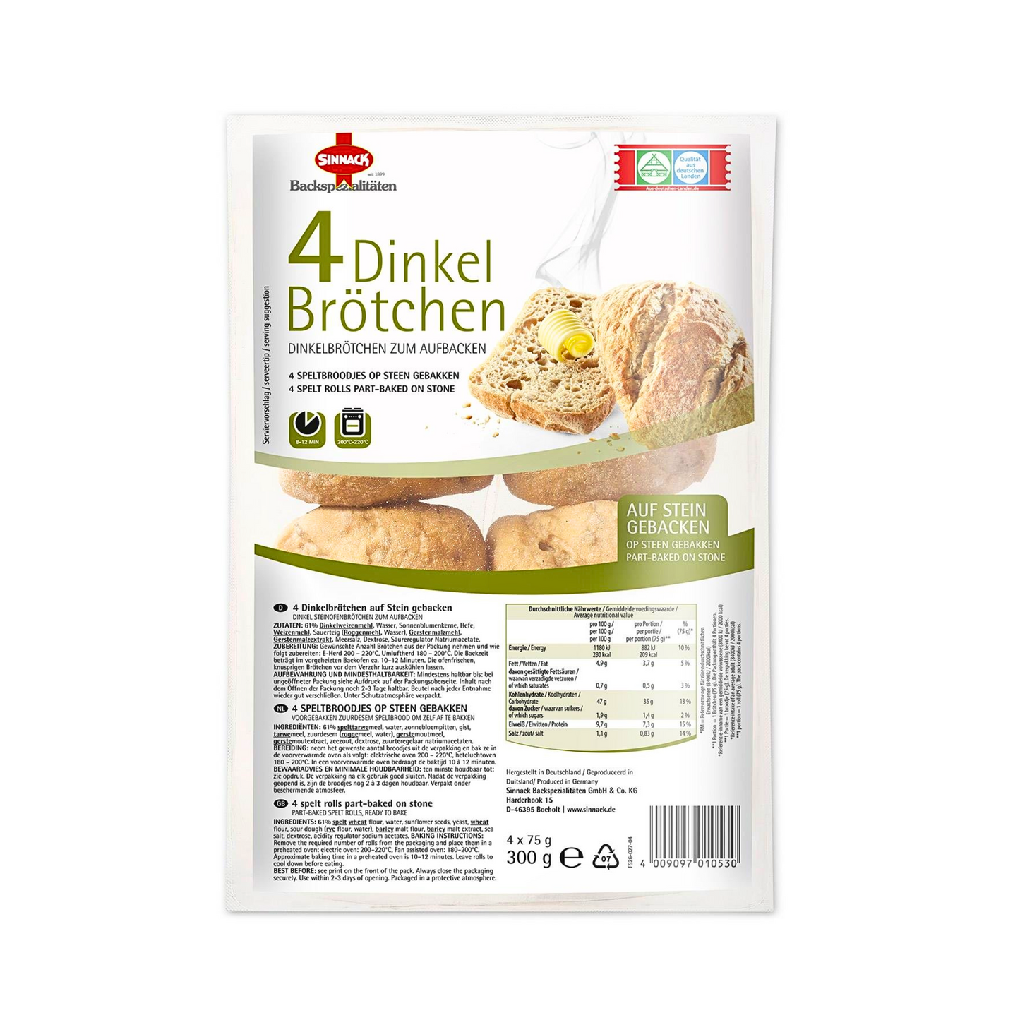 Sinnack Dinkelbrötchen 4ST 300g