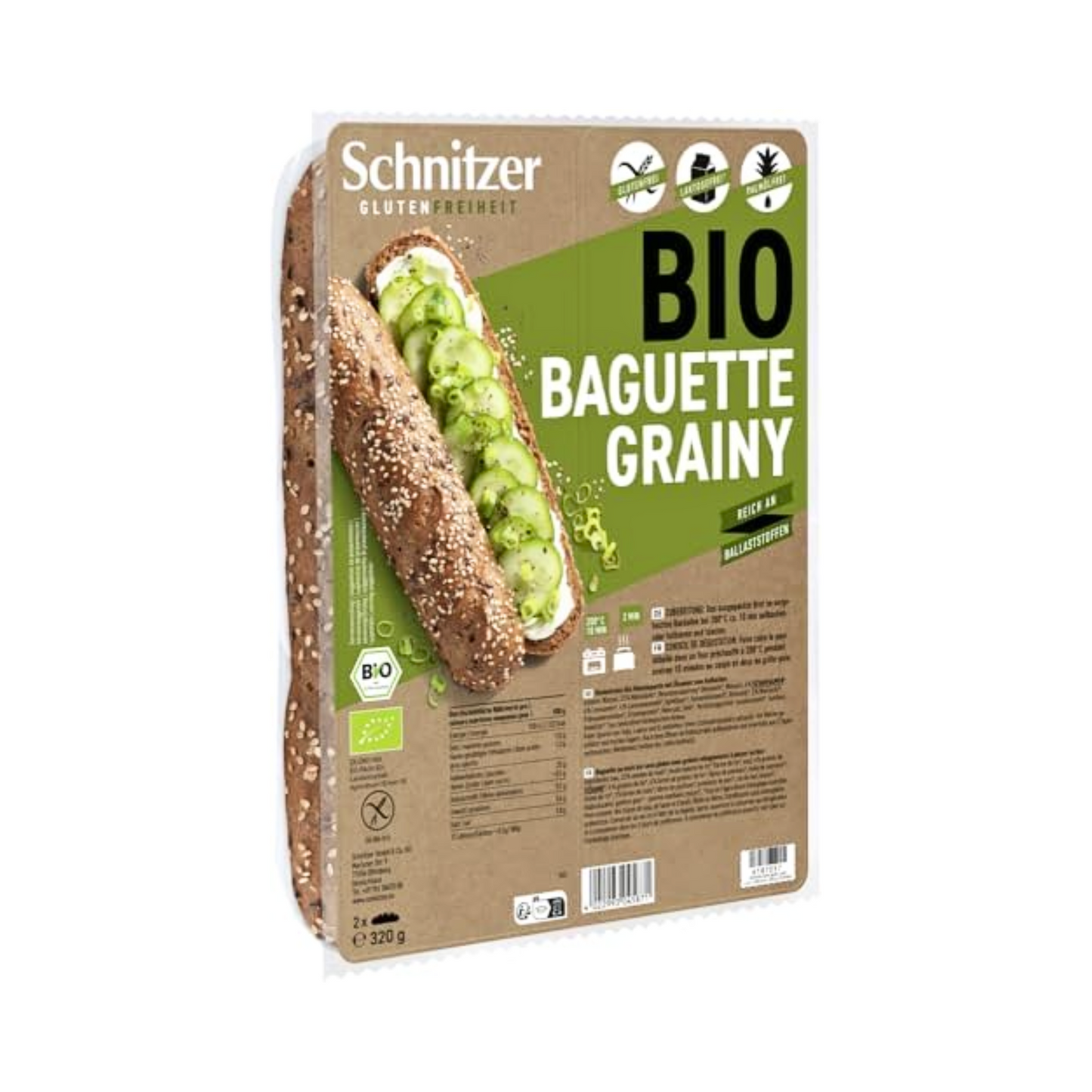 Bio Schnitzer Baguette Grainy glutenfrei 320g
