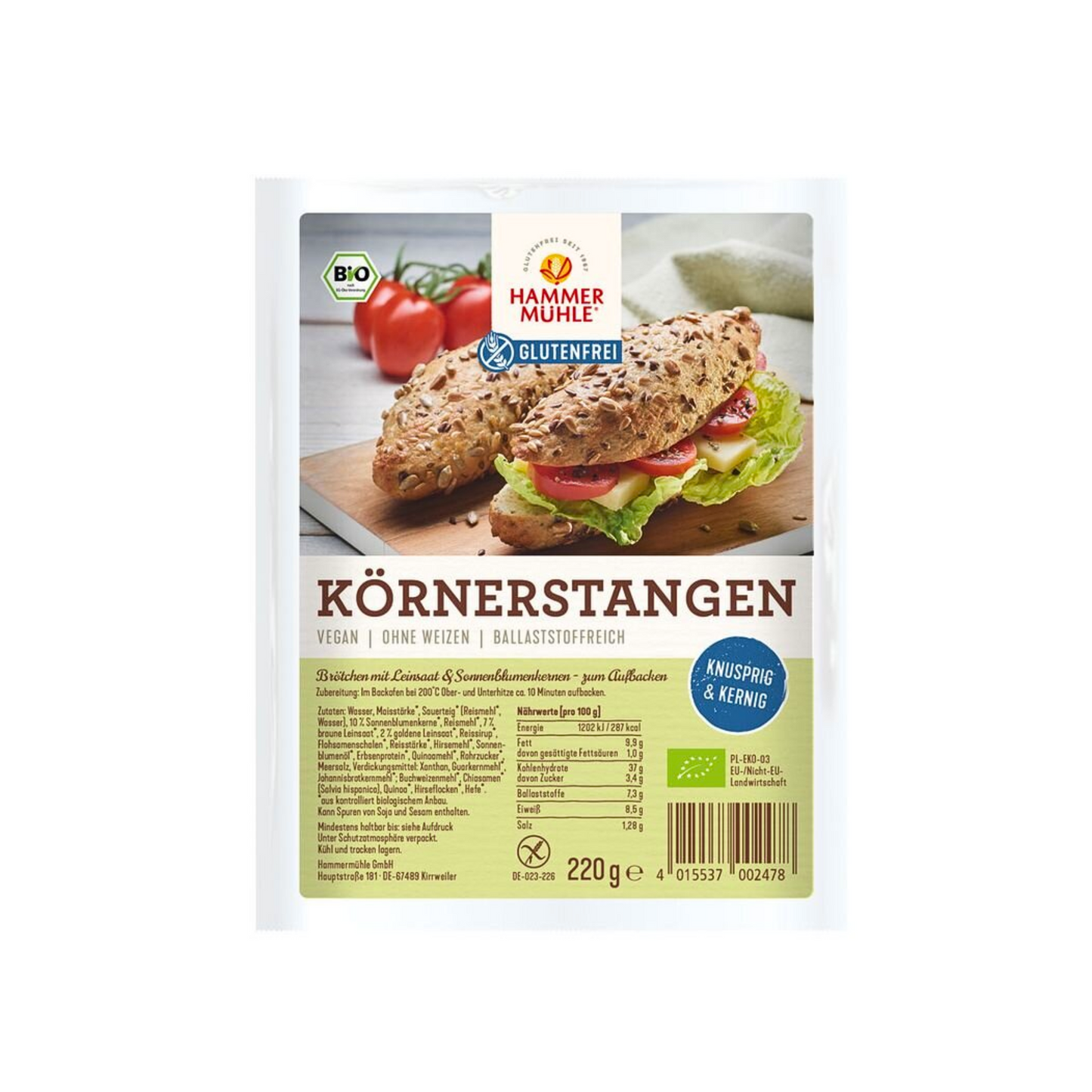 Bio Hammermühle Körnerstangen glutenfrei 2x110g