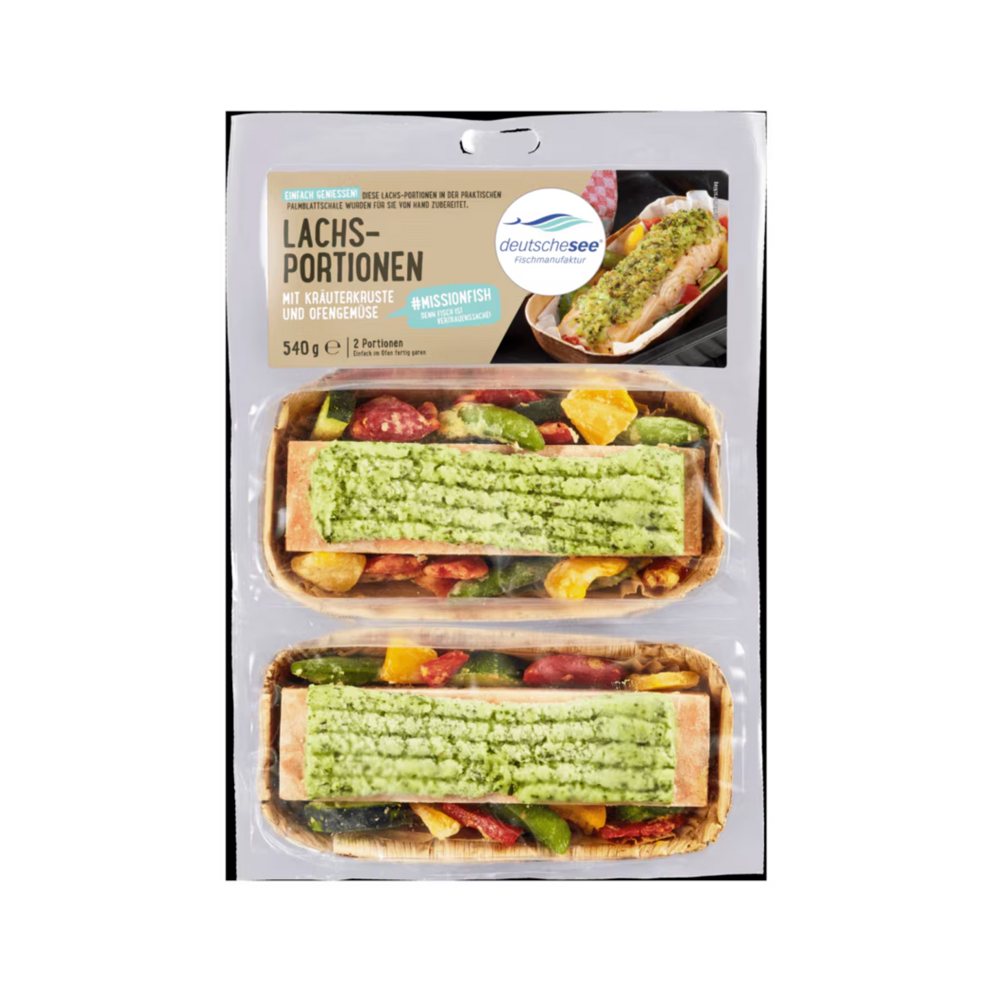 Deutsche See Lachsfilet-Portionen mit Kräuterkruste ohne Haut 540g
