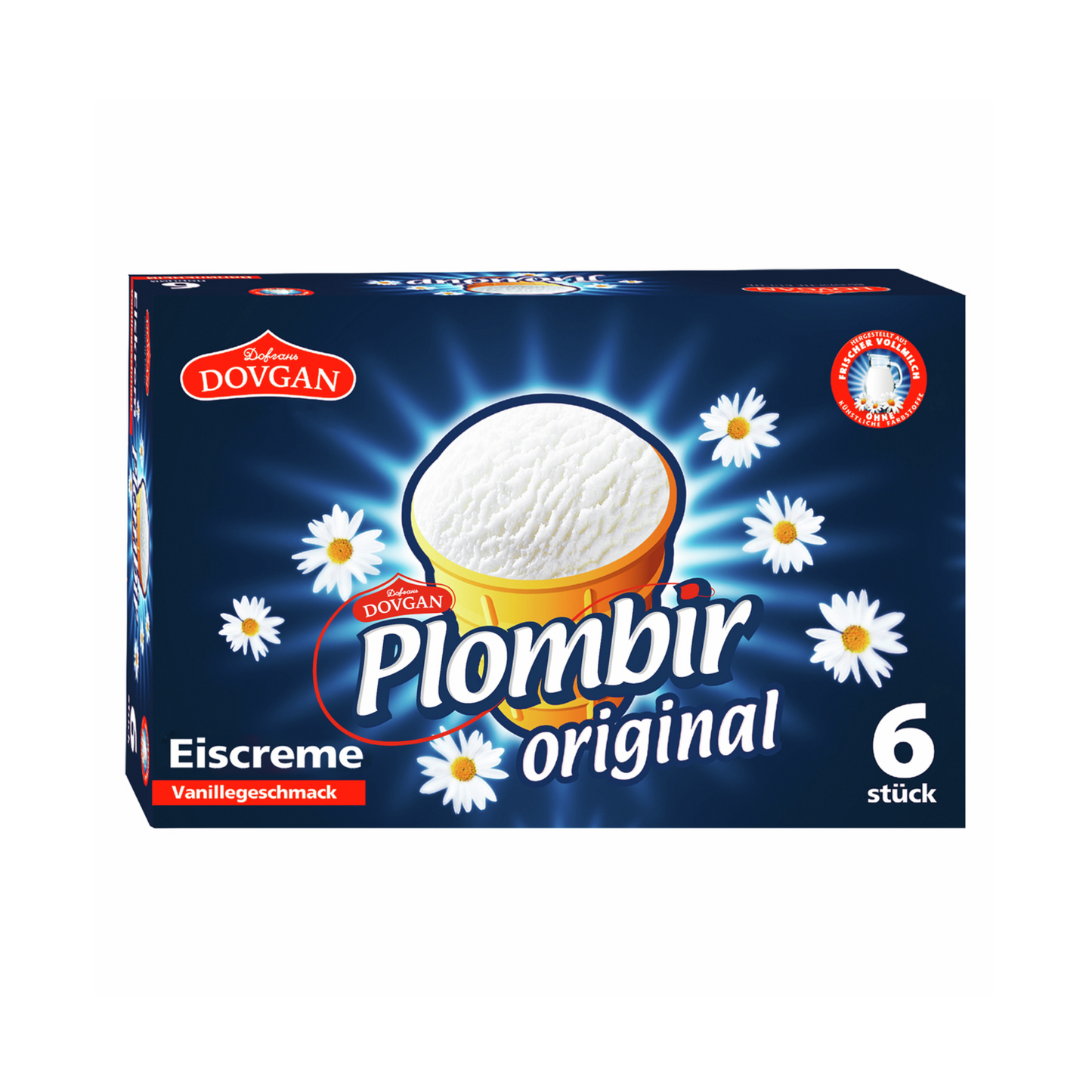 Dovgan Plombir Eiscreme Vanille im Waffelbecher 6x130ml