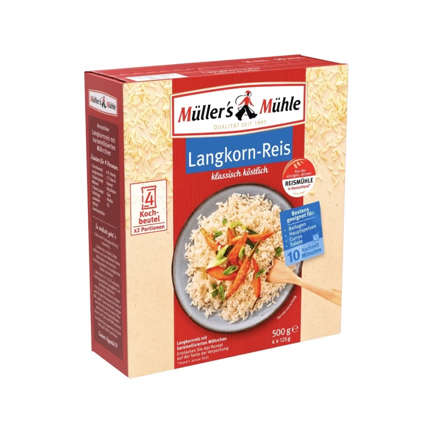 Müllers Mühle Langkorn Parboiled 10 Minuten Kochbeutel Reis 4x125g