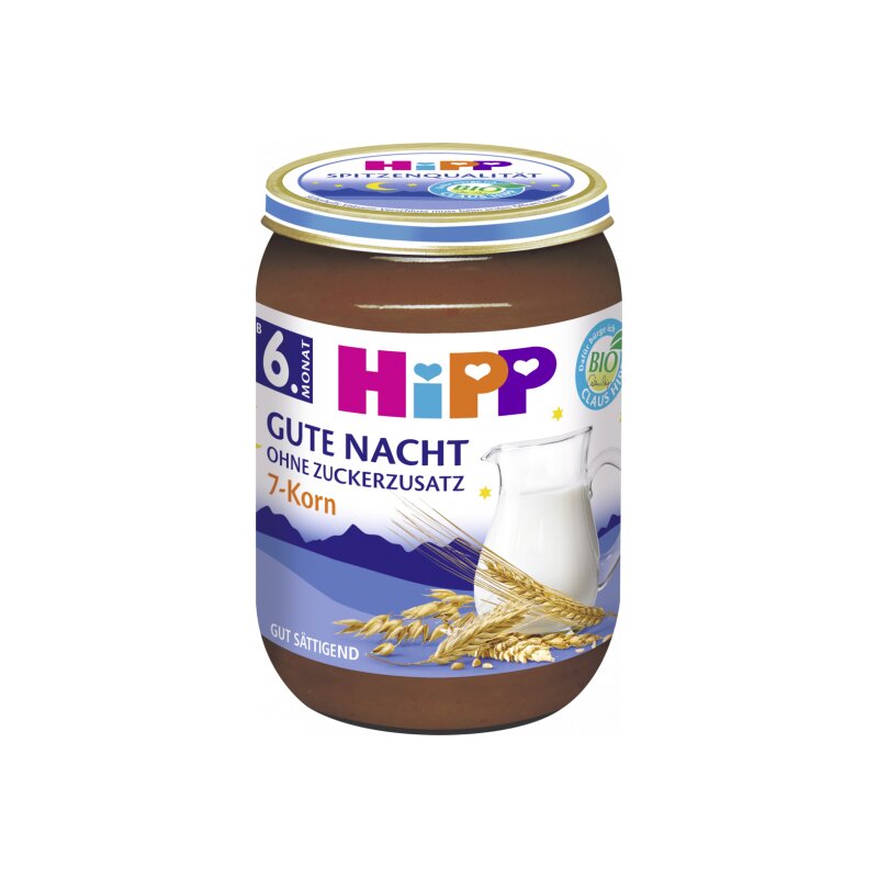 Bio Hipp Gute Nacht Brei 7-Korn Milchbrei mit Vollkorngetreide ohne Zuckerzusatz ab dem 6. Monat 190g