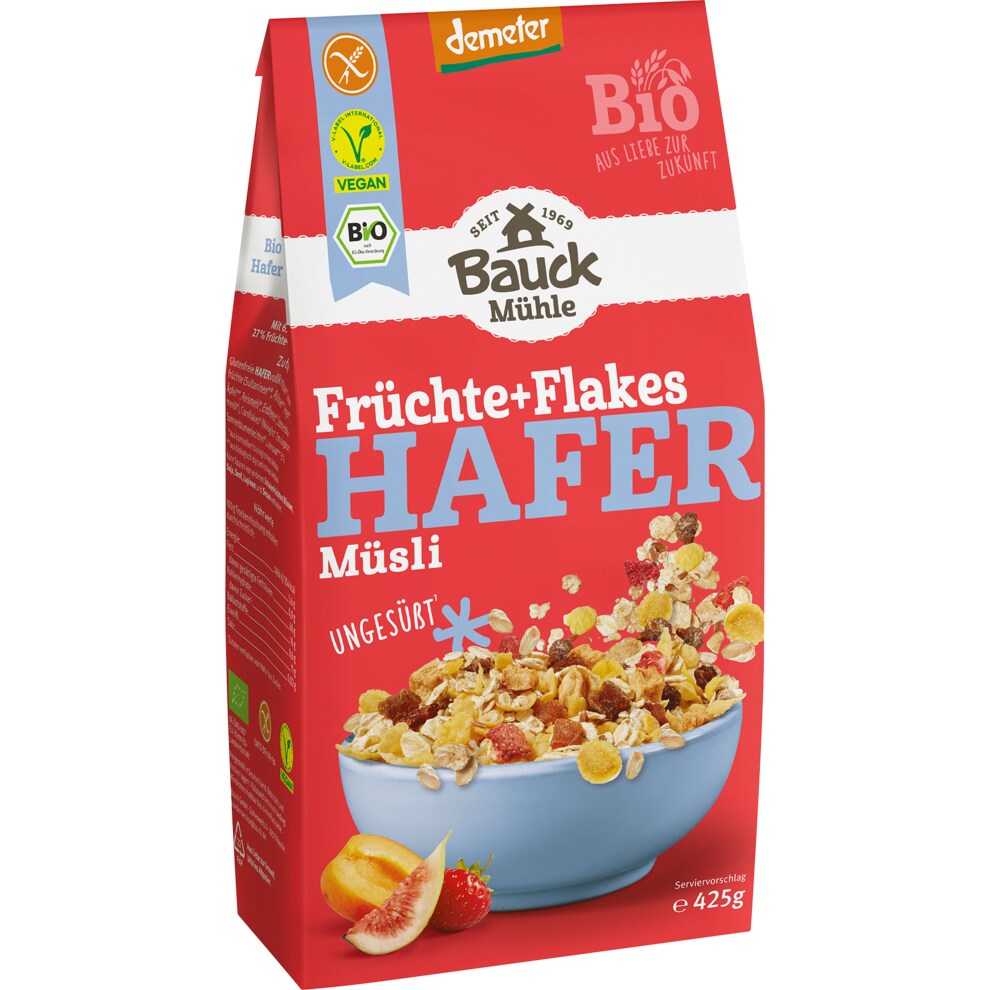 Demeter Bauckhof Hafer Müsli Früchte+Flakes glutenfrei 425g