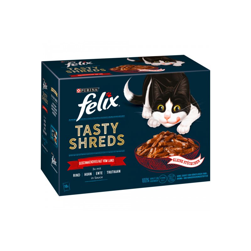 Felix Tasty Shreds Gegrilltes in Sauce Geschmachsvielfalt vom Land 10x80g