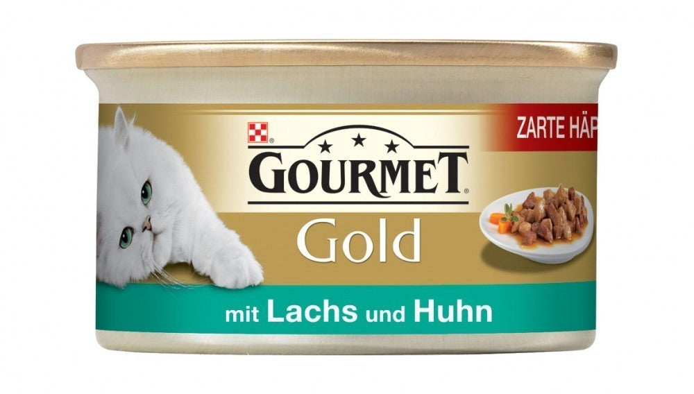 Gourmet Gold Zarte Häppchen in Sauce Lachs&Huhn Katzennassnahrung 85g