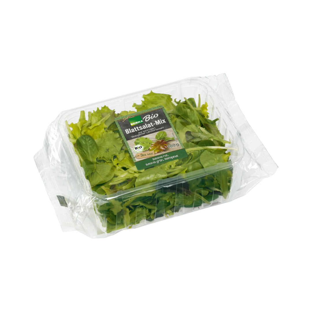Bio EDEKA Salat-Mix Eichblatt rot/grün, Babyspinat, Bionda, Rosso Italien 100g Schale mit Flowpack