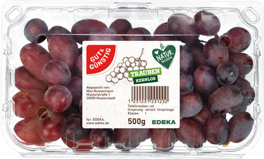 GUT&GÜNSTIG Tafeltrauben rot kernlos Ägypten Klasse I 500g Klarsichtpackung