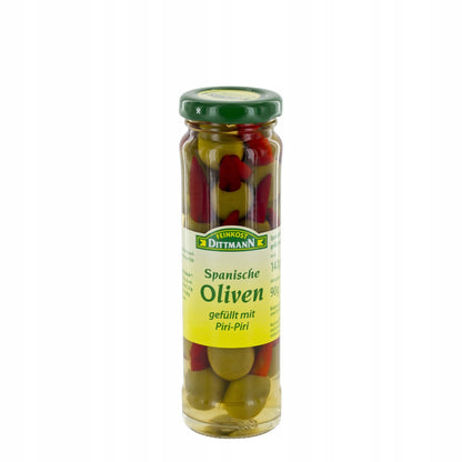 Feinkost Dittmann Spanische Oliven gefüllt Piri-Piri 140g