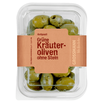 Grossmann Grüne Kräuteroliven ohne Stein 160g