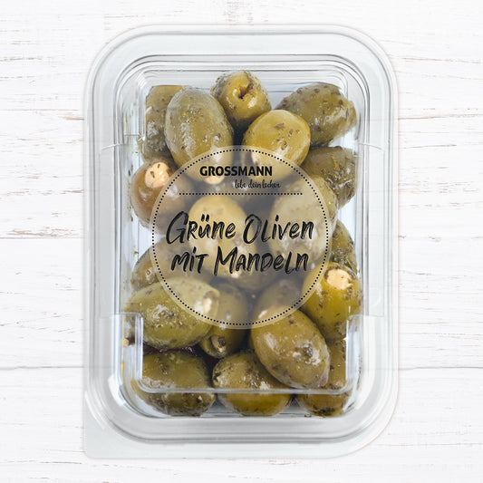 Grossmann Grüne Oliven mit Mandeln 160g