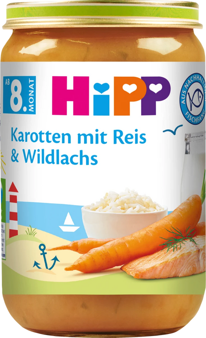 Hipp Menüs Karotten mit Reis&Wildlachs ab dem 8.Monat 220g