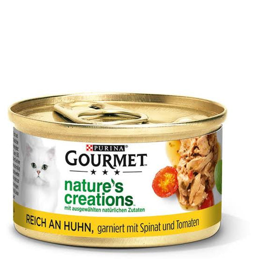 Gourmet Nature's Creations reich an Huhn garniert mit Spinat und Tomaten 85g