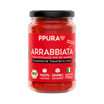 Bio Ppura Sugo Arrabbiata mit fruchtigen Tomaten&Knoblauch&Chili 340g