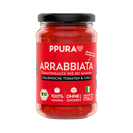 Bio Ppura Sugo Arrabbiata mit fruchtigen Tomaten&Knoblauch&Chili 340g