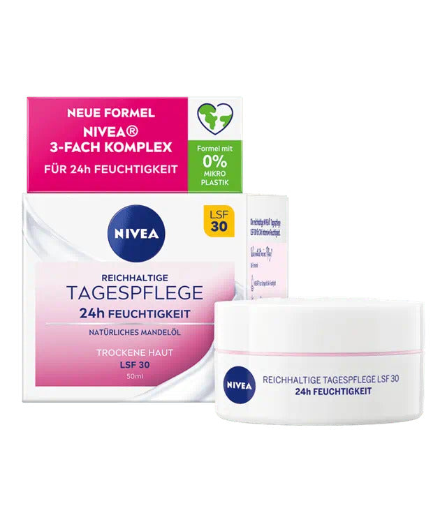 Nivea Reichhaltige Tagespflege 24h Feuchtigkeit Trockene Haut LSF30 50ml