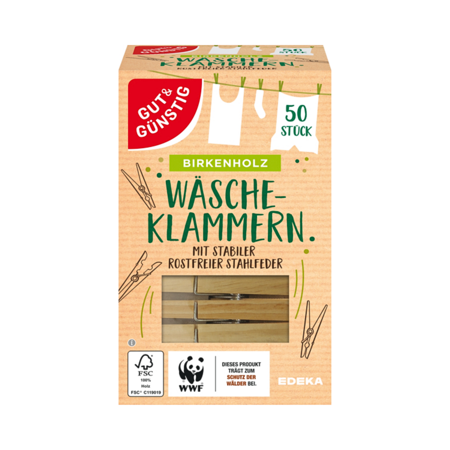 GUT&GÜNSTIG Holz-Wäscheklammern 50ST