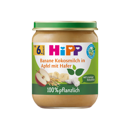 Bio Hipp 100% pflanzlich Banane Kokosmilch in Apfel mit Hafer 160g
