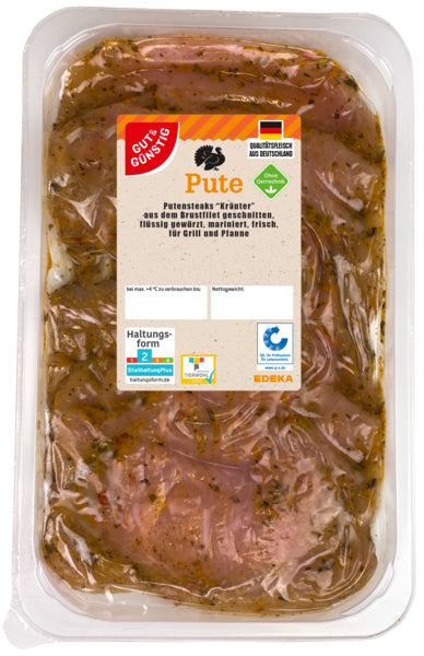 Gut&Günstig Puten Steaks Kräuter gewürzt mariniert 550g QS ITW