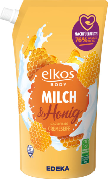 EDEKA elkos Cremeseife Milch&Honig Nachfüllbeutel 1l