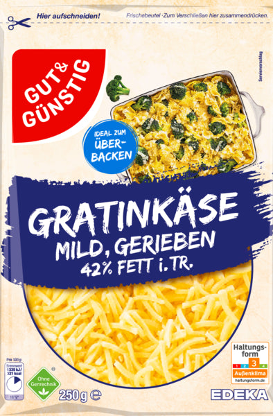 GUT&GÜNSTIG Gratinkäse mild 42% 250g VLOG