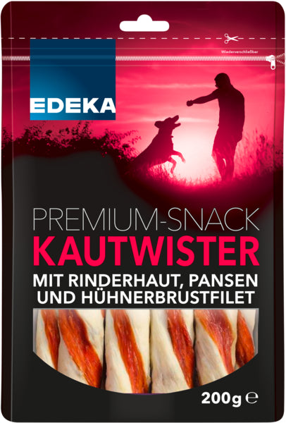 EDEKA Premium-Snack Kau-Twister Rinderhaut Pansen Hühnerbrustfilet 200g